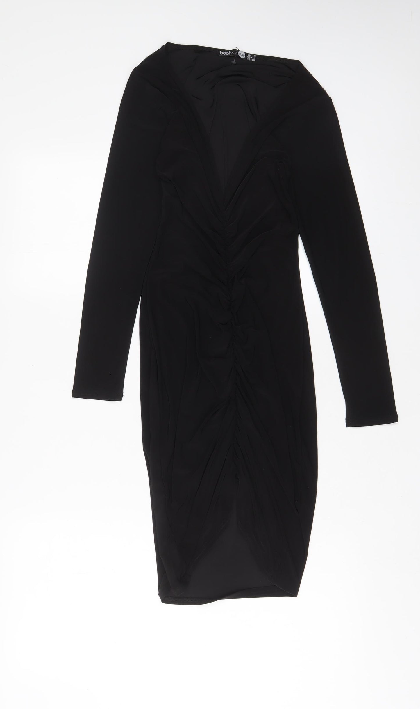 Boohoo Womens Black Polyester Bodycon Size 8 V-Neck Pullover