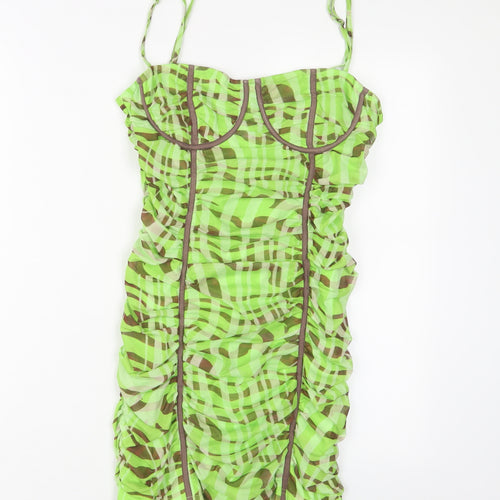 PRETTYLITTLETHING Womens Green Geometric Polyester A-Line Size 12 Square Neck Pullover