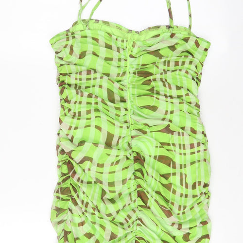 PRETTYLITTLETHING Womens Green Geometric Polyester A-Line Size 12 Square Neck Pullover
