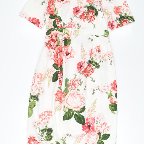 ASOS Womens White Floral Polyester Sheath Size 8 Crew Neck Zip