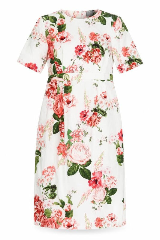 Front view of ASOS women’s white floral polyester sheath, size UK 8, crew neck zip