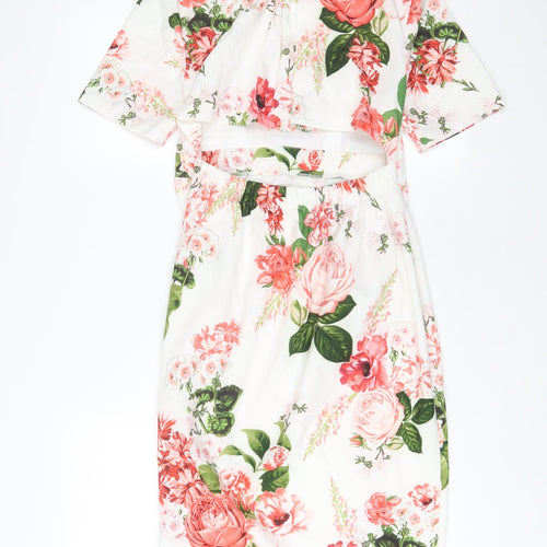 ASOS Womens White Floral Polyester Sheath Size 8 Crew Neck Zip