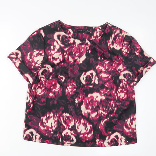 Dorothy Perkins Womens Purple Floral Polyester Basic T-Shirt Size 14 Crew Neck