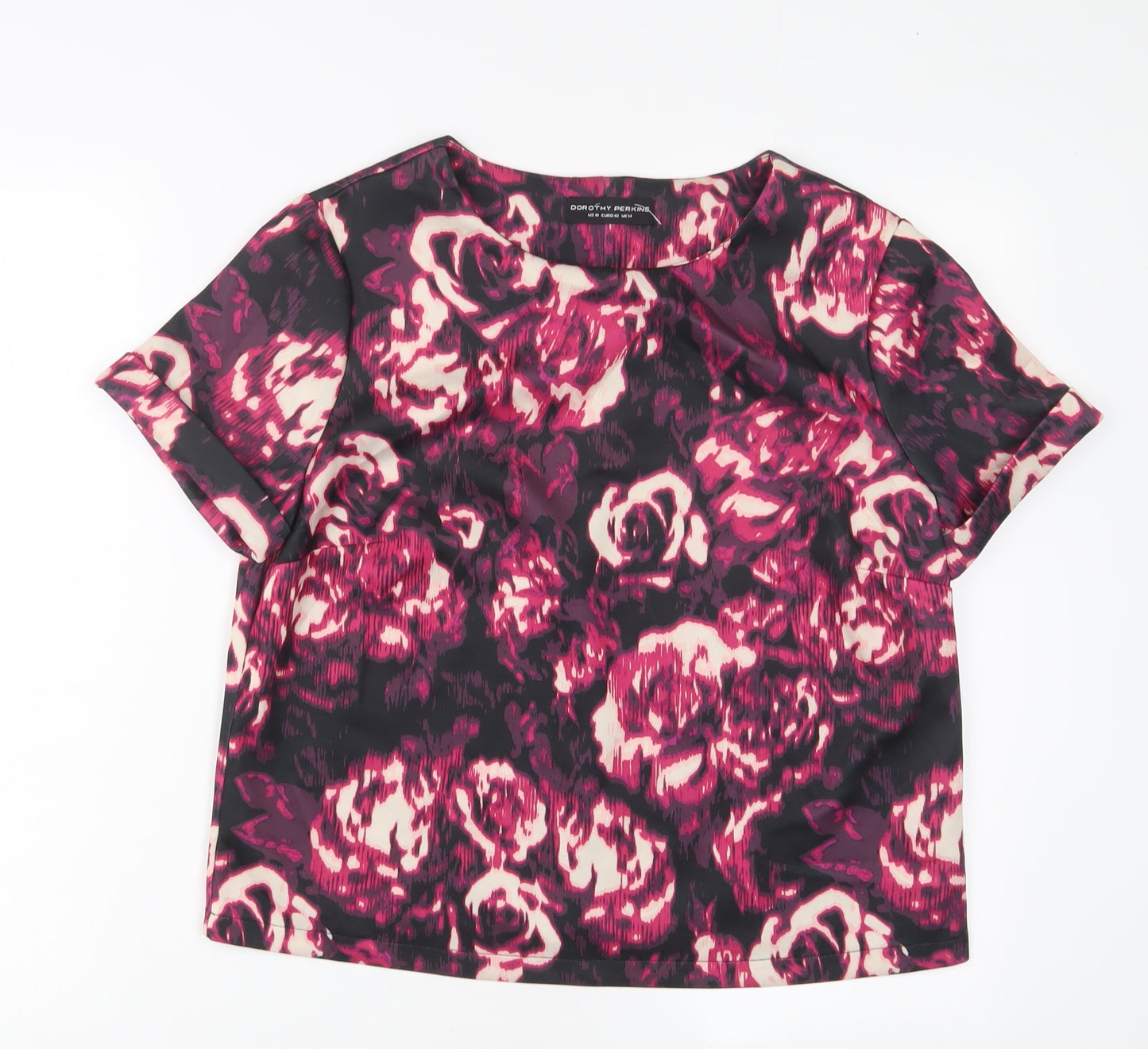Dorothy Perkins Womens Purple Floral Polyester Basic T-Shirt Size 14 Crew Neck