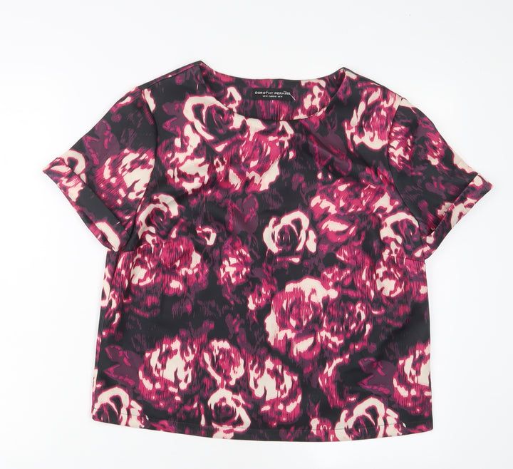 Dorothy Perkins Womens Purple Floral Polyester Basic T-Shirt Size 14 Crew Neck