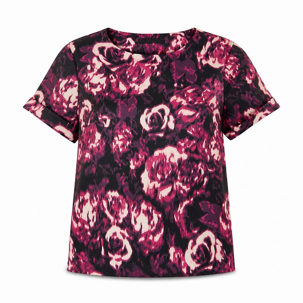 Dorothy Perkins Womens Purple Floral Polyester Basic T-Shirt Size 14 Crew Neck