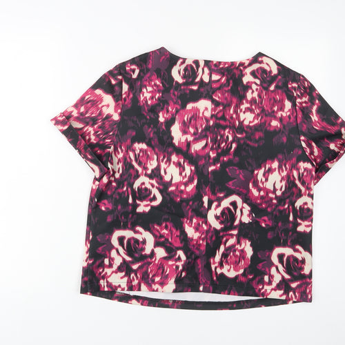 Dorothy Perkins Womens Purple Floral Polyester Basic T-Shirt Size 14 Crew Neck