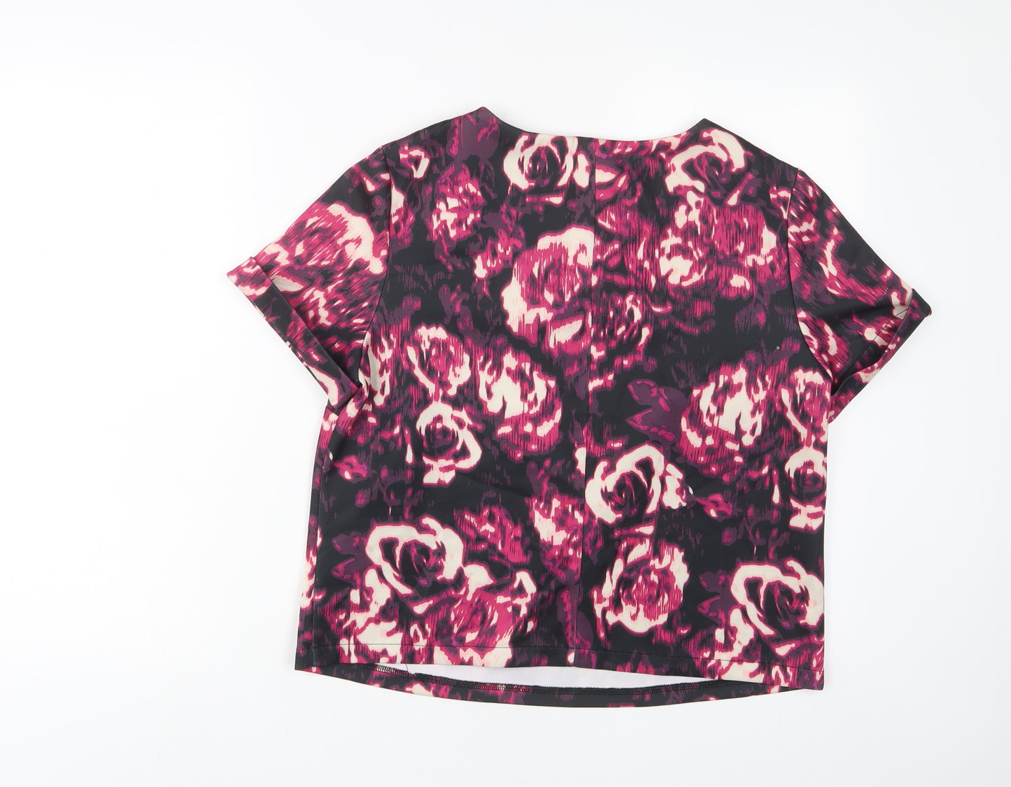Dorothy Perkins Womens Purple Floral Polyester Basic T-Shirt Size 14 Crew Neck