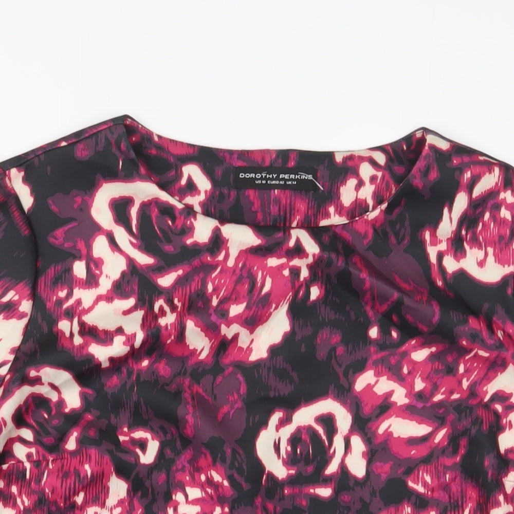 Dorothy Perkins Womens Purple Floral Polyester Basic T-Shirt Size 14 Crew Neck