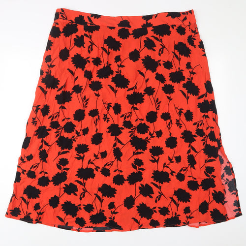 Marks and Spencer Womens Red Floral Viscose A-Line Skirt Size 24 Zip