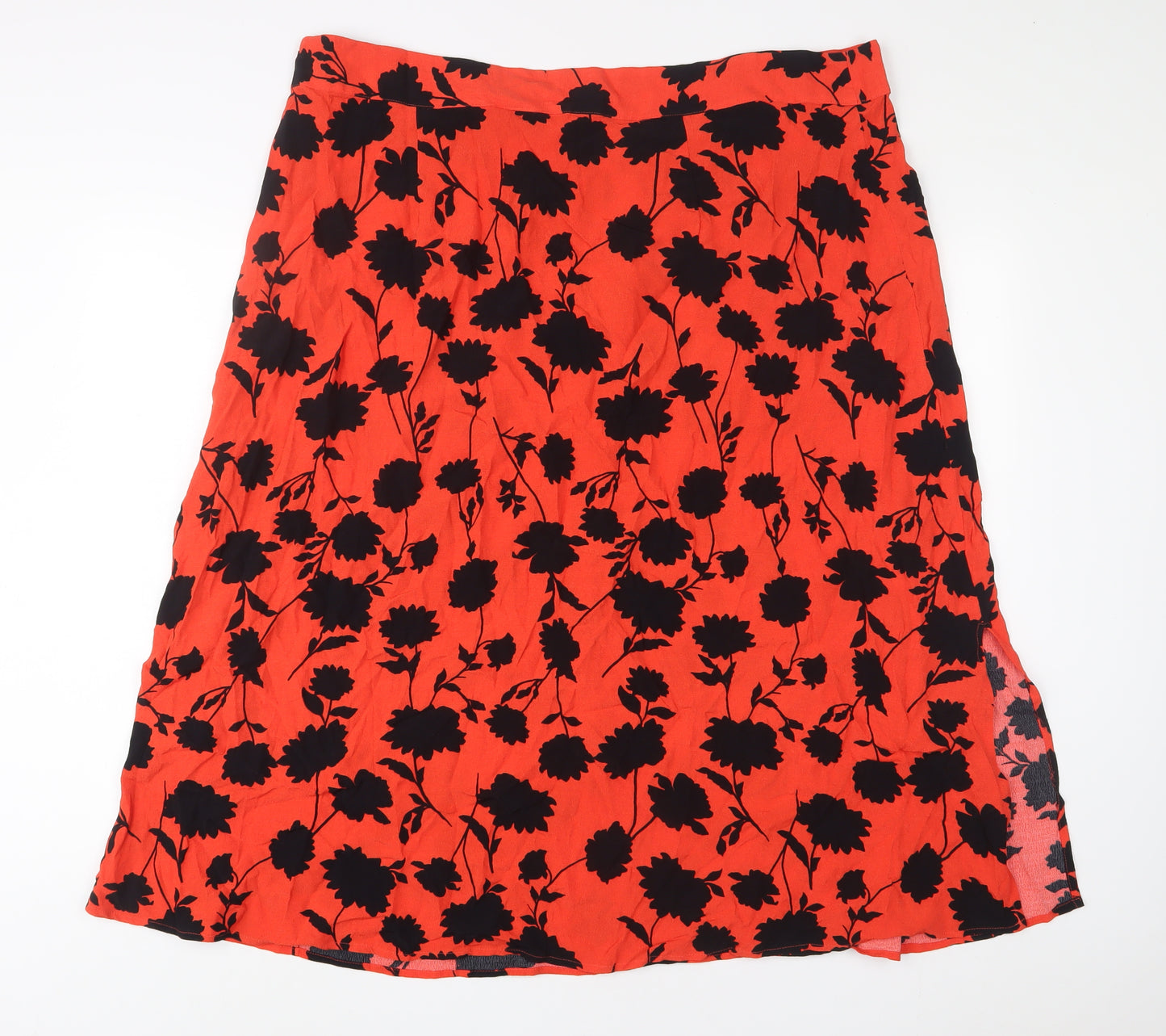 Marks and Spencer Womens Red Floral Viscose A-Line Skirt Size 24 Zip