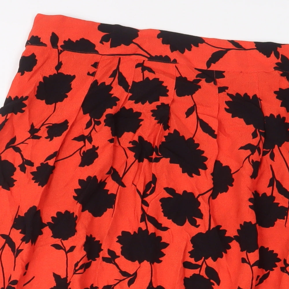 Marks and Spencer Womens Red Floral Viscose A-Line Skirt Size 24 Zip