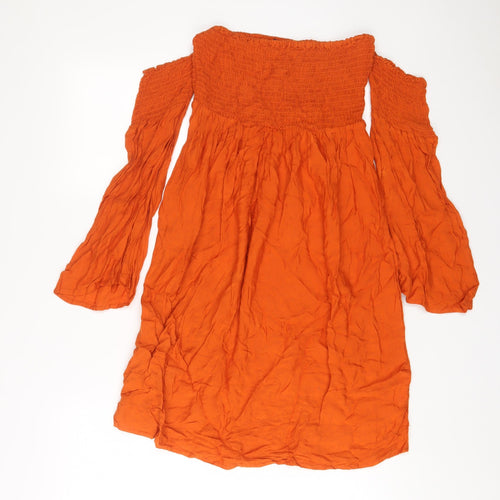 Boohoo Womens Brown Viscose A-Line Size 10 Off the Shoulder Pullover