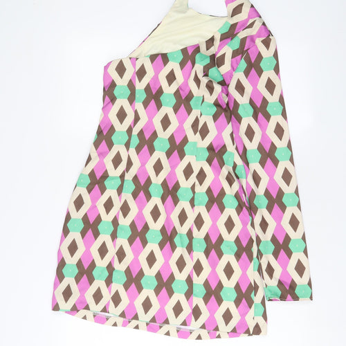 Zara Womens Multicoloured Geometric Polyester A-Line Size S Halter Zip