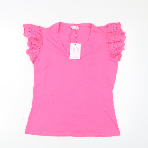 Savida Womens Pink Polyester Basic T-Shirt Size L Crew Neck - Crochet