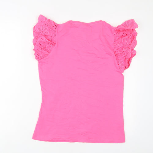 Savida Womens Pink Polyester Basic T-Shirt Size L Crew Neck - Crochet
