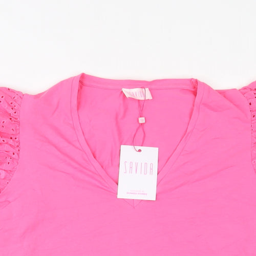 Savida Womens Pink Polyester Basic T-Shirt Size L Crew Neck - Crochet