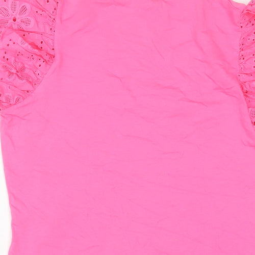Savida Womens Pink Polyester Basic T-Shirt Size L Crew Neck - Crochet