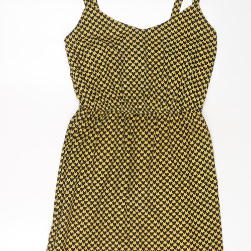 BeBop Womens Yellow Geometric Polyester A-Line Size S V-Neck Pullover - Heart Print