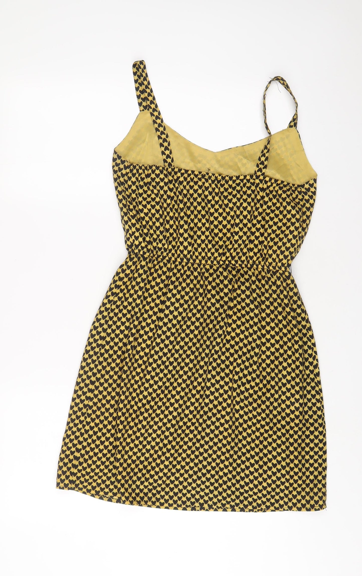 BeBop Womens Yellow Geometric Polyester A-Line Size S V-Neck Pullover - Heart Print