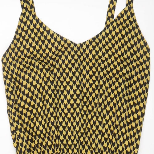 BeBop Womens Yellow Geometric Polyester A-Line Size S V-Neck Pullover - Heart Print