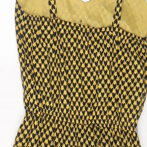 BeBop Womens Yellow Geometric Polyester A-Line Size S V-Neck Pullover - Heart Print