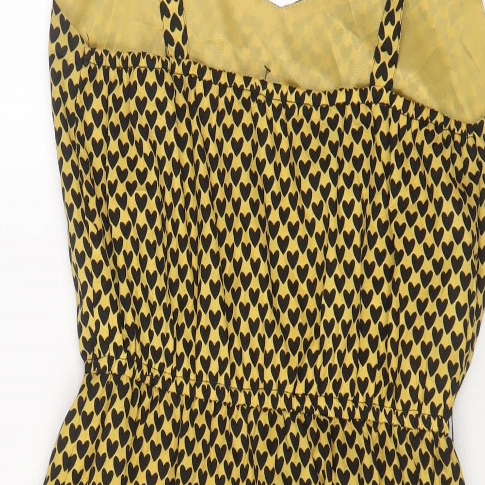 BeBop Womens Yellow Geometric Polyester A-Line Size S V-Neck Pullover - Heart Print