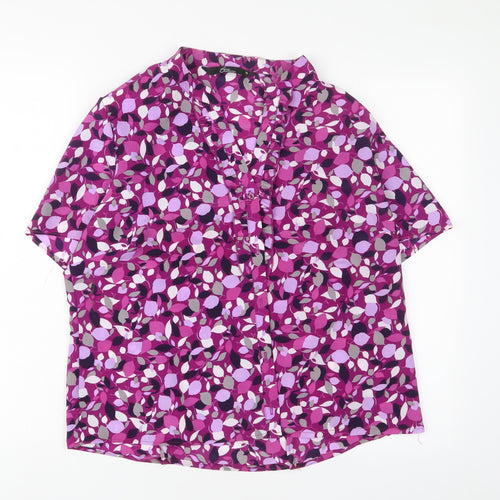Bonmarché Womens Purple Geometric Polyester Basic T-Shirt Size 16 V-Neck - Shoulder pads