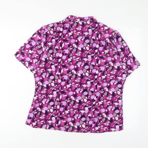 Bonmarché Womens Purple Geometric Polyester Basic T-Shirt Size 16 V-Neck - Shoulder pads