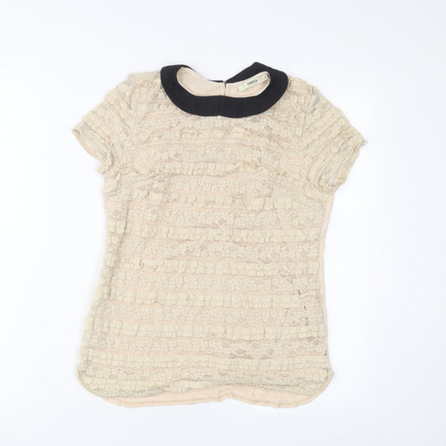 Oasis Womens Beige Viscose Basic T-Shirt Size S Collared