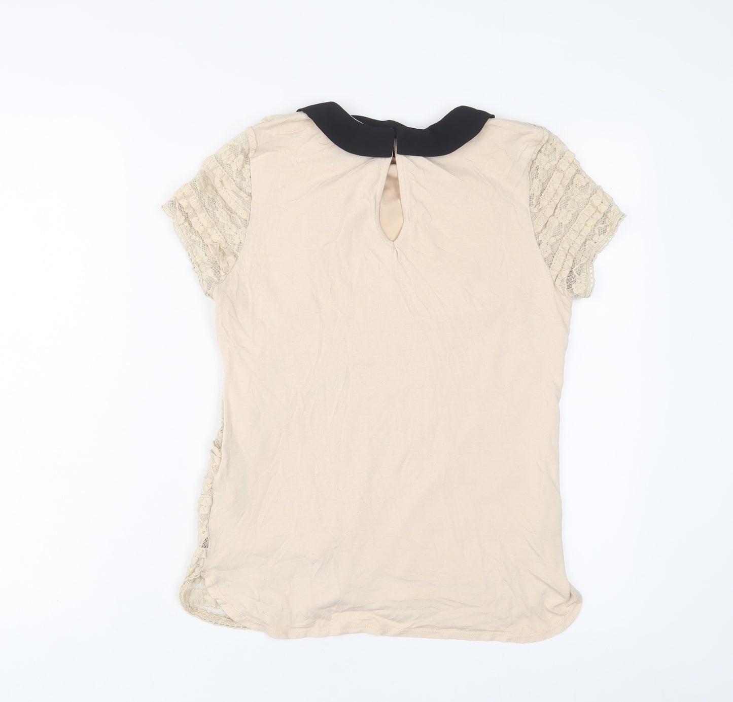Oasis Womens Beige Viscose Basic T-Shirt Size S Collared