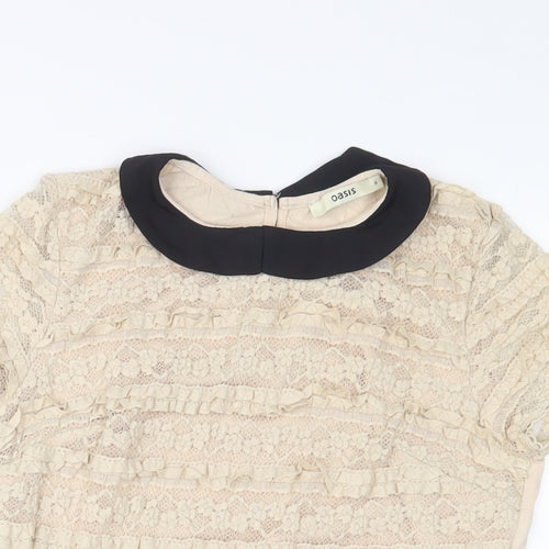 Oasis Womens Beige Viscose Basic T-Shirt Size S Collared