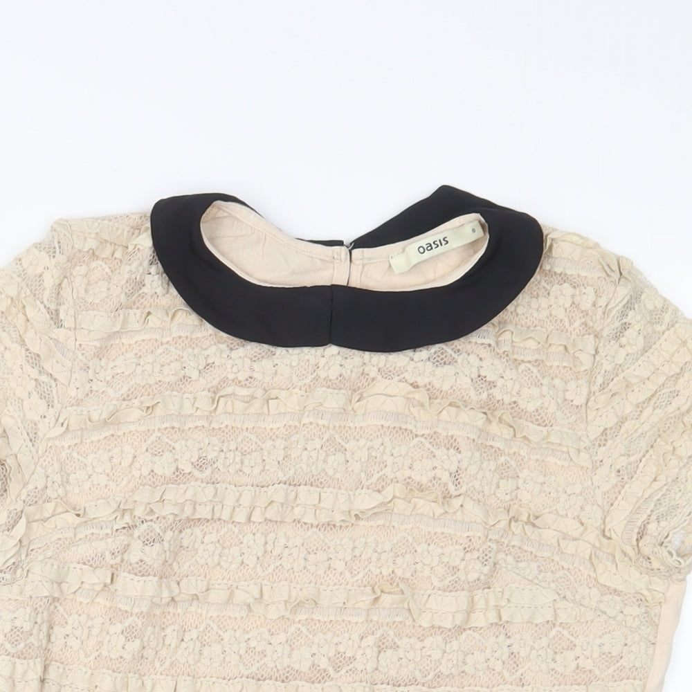 Oasis Womens Beige Viscose Basic T-Shirt Size S Collared