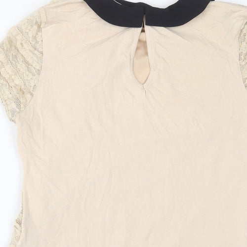 Oasis Womens Beige Viscose Basic T-Shirt Size S Collared