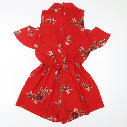 Cameo Rose Womens Red Floral Polyester Playsuit One-Piece Size 12 L3 in Zip