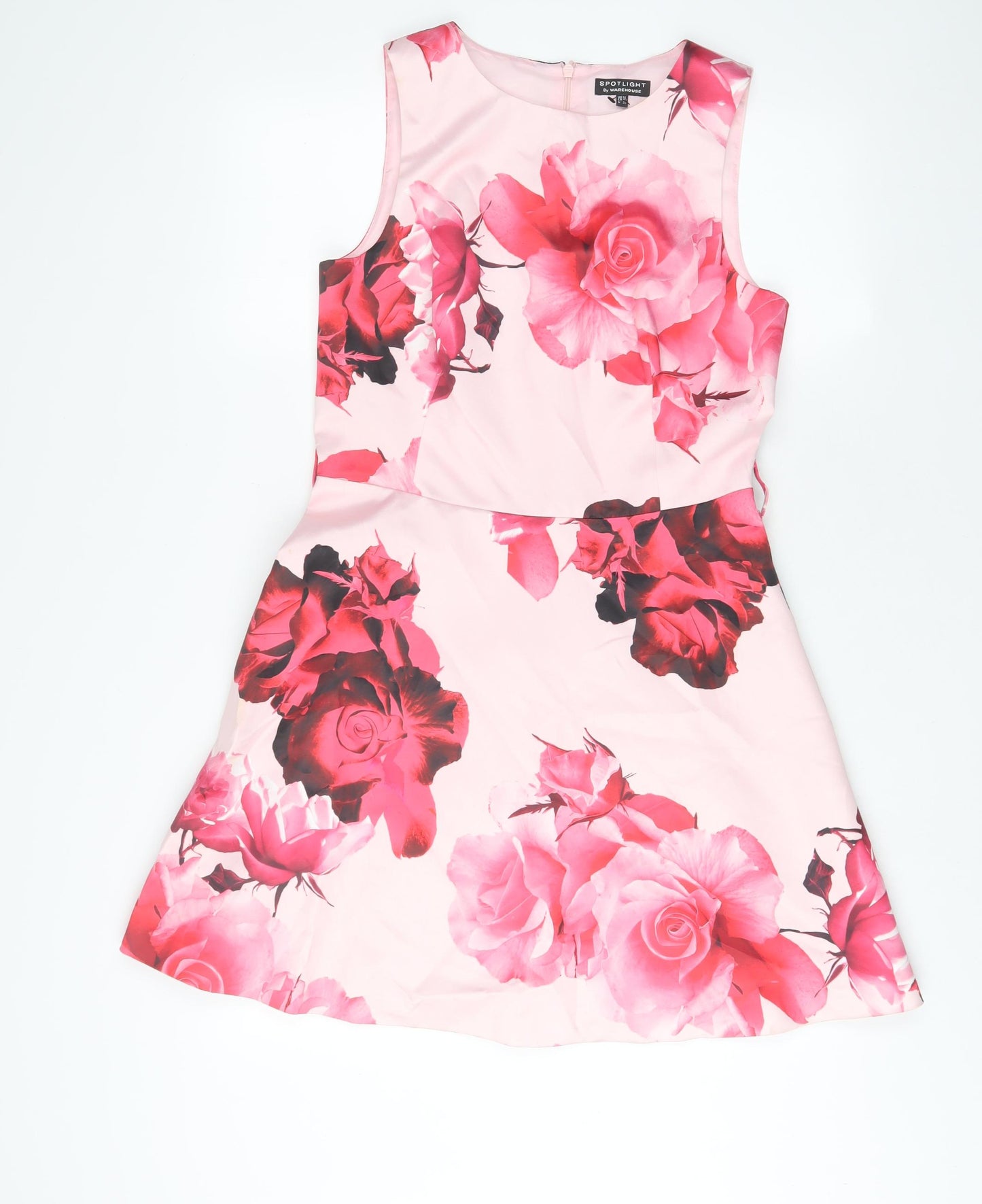 Warehouse Womens Pink Floral Polyester Fit & Flare Size 12 Boat Neck Zip