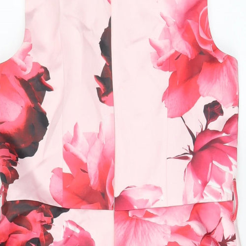 Warehouse Womens Pink Floral Polyester Fit & Flare Size 12 Boat Neck Zip
