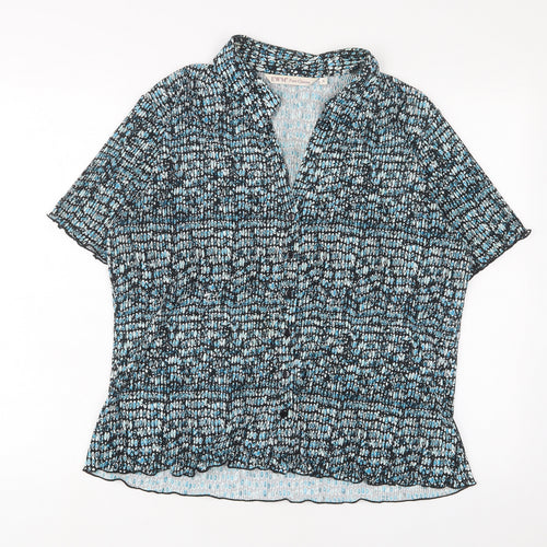 EWM Womens Blue Geometric Polyester Basic Button-Up Size 16 Collared - Pleated