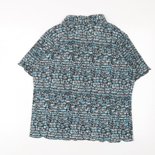 EWM Womens Blue Geometric Polyester Basic Button-Up Size 16 Collared - Pleated