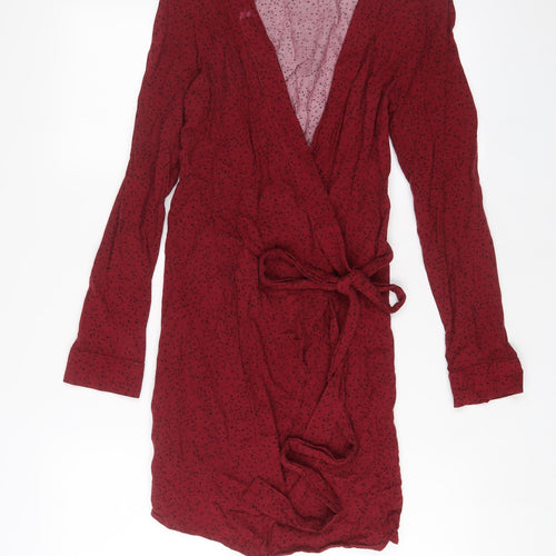 H&M Womens Red Geometric Viscose Wrap Dress Size 6 V-Neck Pullover
