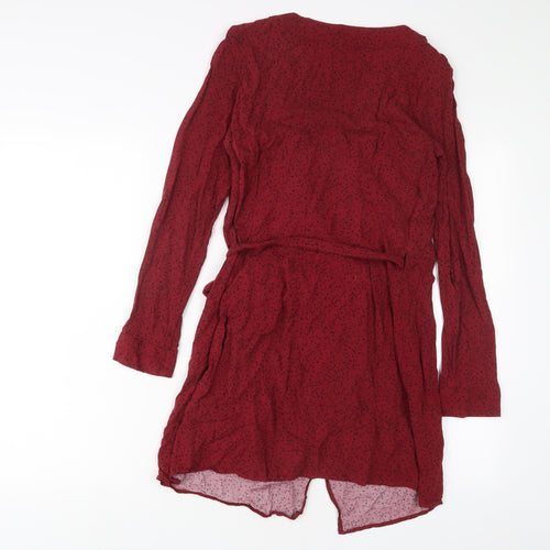 H&M Womens Red Geometric Viscose Wrap Dress Size 6 V-Neck Pullover