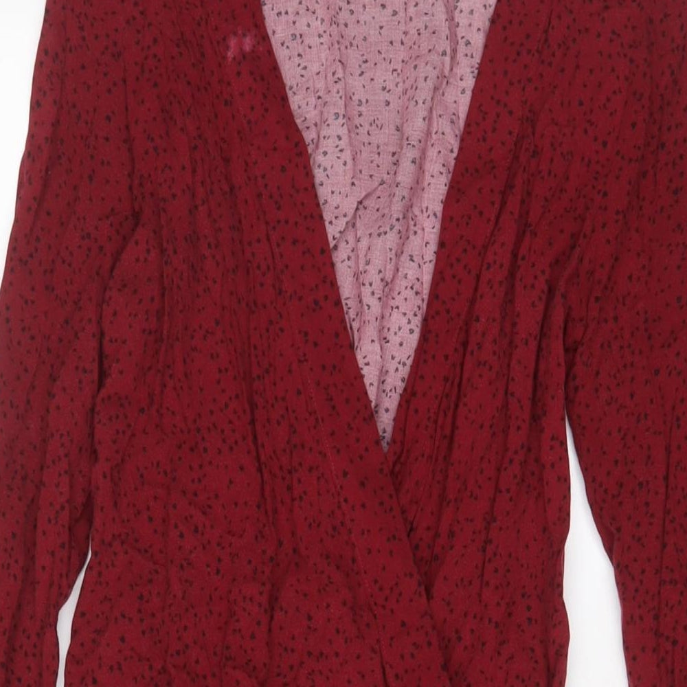 H&M Womens Red Geometric Viscose Wrap Dress Size 6 V-Neck Pullover
