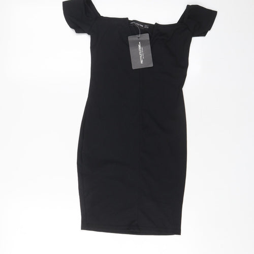 PRETTYLITTLETHING Womens Black Polyester Bodycon Size 8 V-Neck Pullover