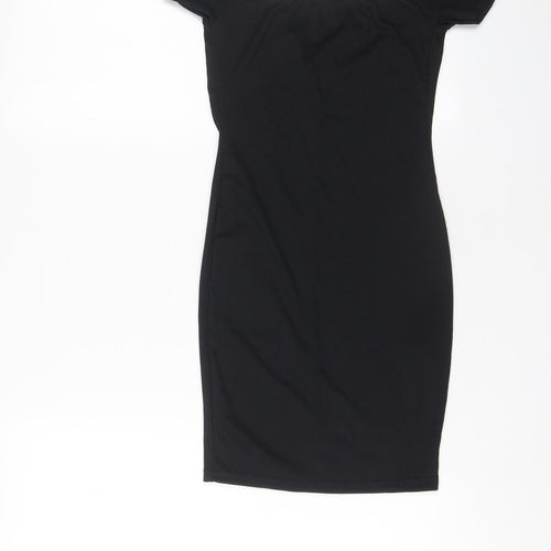 PRETTYLITTLETHING Womens Black Polyester Bodycon Size 8 V-Neck Pullover