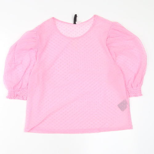 H&M Womens Pink Polka Dot Polyester Basic T-Shirt Size M Crew Neck - Embroidered
