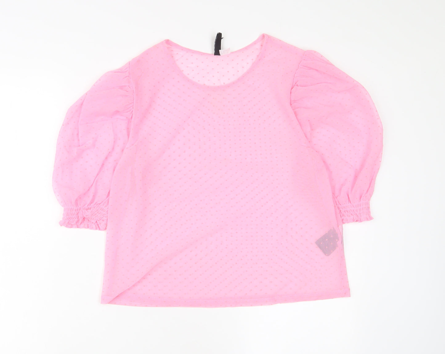 H&M Womens Pink Polka Dot Polyester Basic T-Shirt Size M Crew Neck - Embroidered