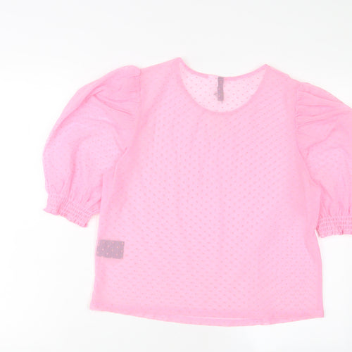 H&M Womens Pink Polka Dot Polyester Basic T-Shirt Size M Crew Neck - Embroidered