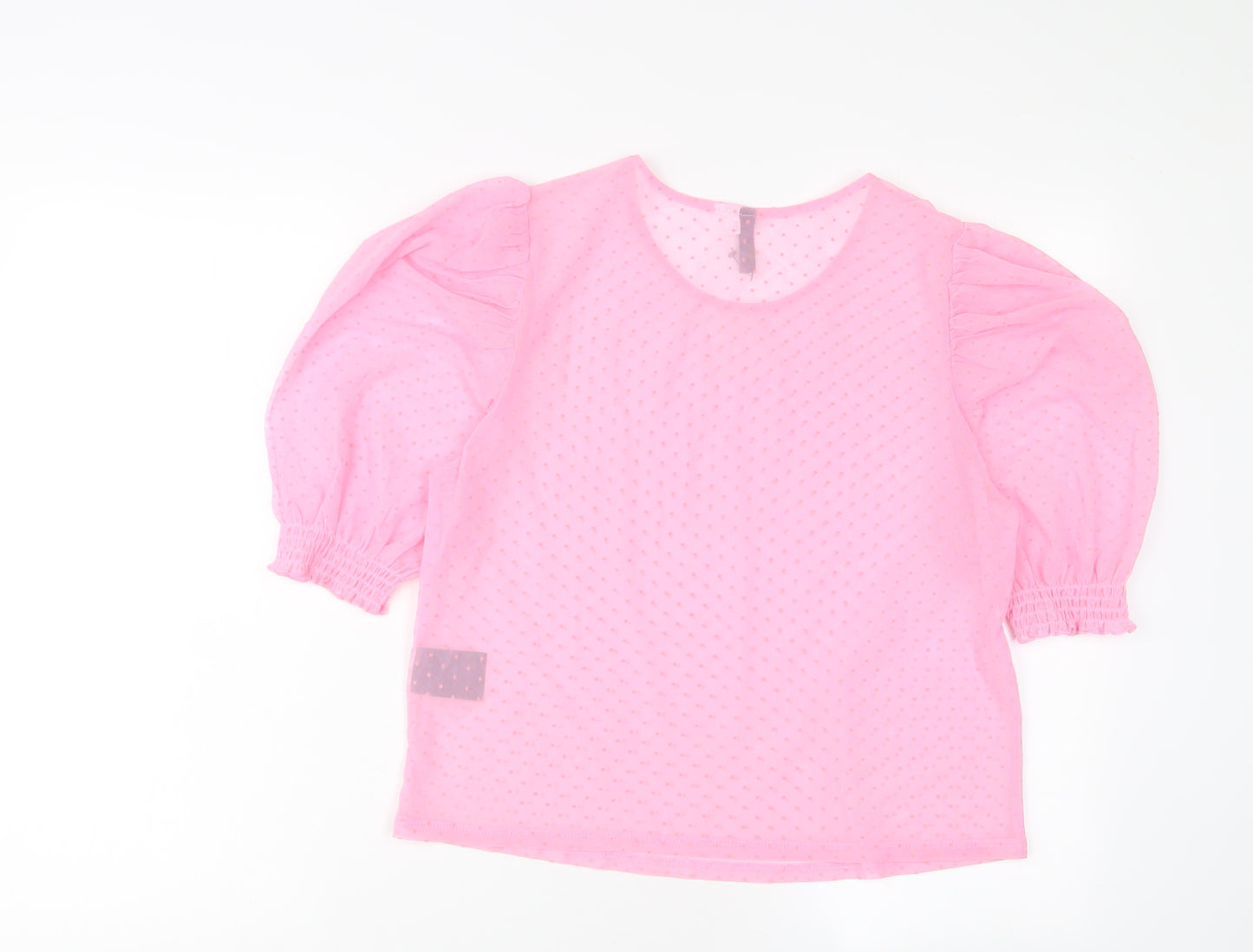 H&M Womens Pink Polka Dot Polyester Basic T-Shirt Size M Crew Neck - Embroidered