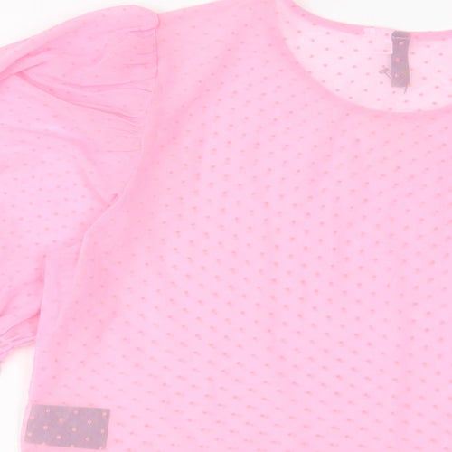 H&M Womens Pink Polka Dot Polyester Basic T-Shirt Size M Crew Neck - Embroidered