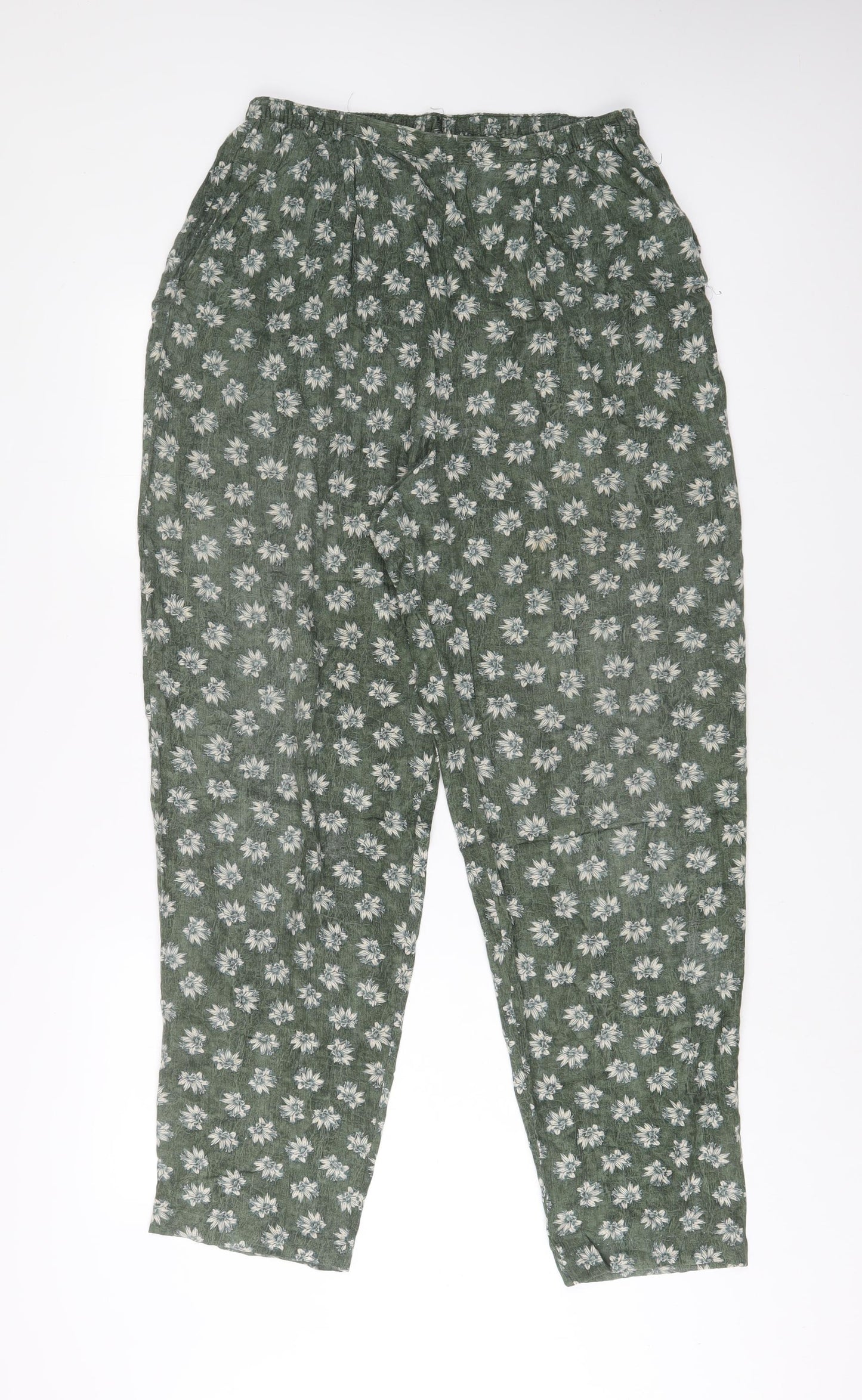 Marks and Spencer Womens Green Floral Viscose Trousers Size 18 L30 in Regular